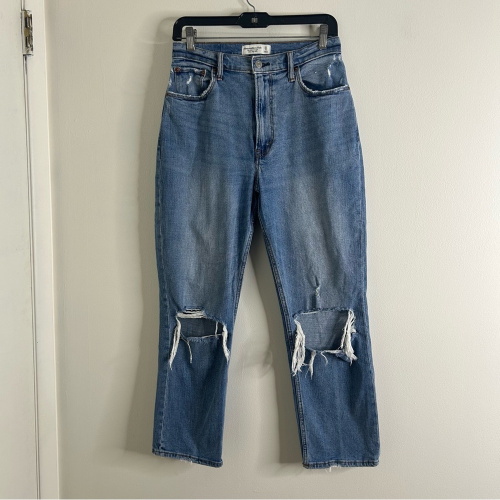 Abercrombie & Fitch Jeans Ankle Straight Ultra High Rise 27/4 Distressed Curve